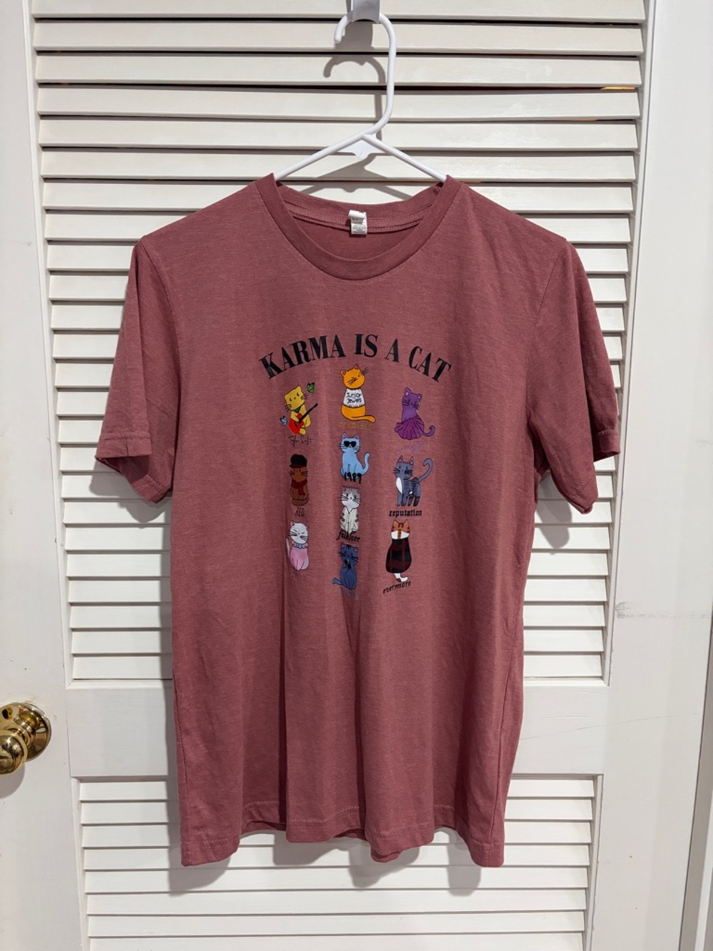 Karma Is A Cat Graphic Short Sleeve Tee - Dusty Rose